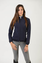 Load image into Gallery viewer, Technical Sweater | model GAIA | lady sweater | riding sweater | leisure time | sweater | clothing | equestrian | Makebe | elegance | comfort | comfort of movement | Made in Italy | riding | lady jacket | jacket | blue |