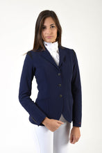 Load image into Gallery viewer, Lady horse riding jacket | model ALTEA | tech fabric | technical materials | technical fabric | riding | equestrian | Makebe | Made in Italy | clothing | jacket | riding jacket | free movememt system | comfort | comfort of movements | elastic materials | riding elastic jacket | elegance | blue |
