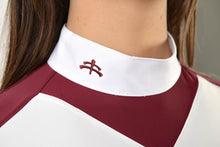 Load image into Gallery viewer, Ladies polo shirt | lady polo shirt | cotton | polo shirt | shirt | model JANE | riding polo | lady polo | lady riding shirt | riding shirt | ladies riding shirt | comfort of movement | Makebe | clothing | equestrian | riding | technical material | made in Italy | elegance | deal | deals | discounts | sales | bordeaux | white |