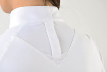 Load image into Gallery viewer, Ladies polo shirt | lady polo shirt | cotton | polo shirt | shirt | model JANE | riding polo | lady polo | lady riding shirt | riding shirt | ladies riding shirt | comfort of movement | Makebe | clothing | equestrian | riding | technical material | made in Italy | elegance | white | 