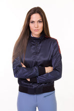 Load image into Gallery viewer, Ladies spring bomber | model ZETA | lady spring bomber | riding spring bomber | leisure time | clothing | equestrian | jacket | lady jacket | Makebe | elegance | comfort | comfort of movement | Made in Italy | riding | blue |