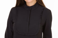 Load image into Gallery viewer, Ladies long sleeve polo shirt | lady long sleeve polo shirt | cotton | long sleeves polo shirt | long sleeves shirt |model ANGELA | long sleeves riding polo | lady polo | lady riding shirt | riding shirt | ladies riding shirt | comfort of movement | Makebe | clothing | equestrian | riding | technical material | made in Italy | elegance | black |