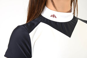 Ladies polo shirt | lady polo shirt | cotton | polo shirt | shirt | model JANE | riding polo | lady polo | lady riding shirt | riding shirt | ladies riding shirt | comfort of movement | Makebe | clothing | equestrian | riding | technical material | made in Italy | elegance | deal | deals | discounts | sales | black | white |