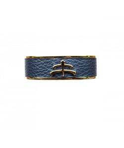 Leather and brass | bangle | Makebe | bracelet | fashion accessories | Made in Italy | riding fashion | calfskin | blue |