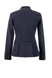 blue | model CINDY PREMIUM | lady horse riding jacket | model CINDY | tech fabric | technical materials | technical fabric | riding | equestrian | Makebe | Made in Italy | clothing | jacket | riding jacket | free movememt system | comfort | comfort of movements | elastic materials | riding elastic jacket | elegance | blue jacket | blue navy |