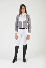 Laden Sie das Bild in den Galerie-Viewer, Ladies long sleeve shirt | lady long sleeve shirt | cotton | long sleeves shirt | model GRACE | long sleeves riding shirt | lady riding shirt | riding shirt | ladies riding shirt | comfort of movement | Makebe | clothing | equestrian | riding | technical material | made in Italy | elegance | grey |