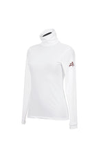 Load image into Gallery viewer, KATHERINE |  ladies shirt short sleeve |  breathable stretch | short sleeves shirt | short sleeves riding shirt | lady shirt | lady riding shirt | riding shirt | ladies riding shirt | lady riding polo shirt | comfort of movement | Makebe | clothing | equestrian | riding | technical material | made in Italy | elegance | white |
