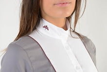 Load image into Gallery viewer, Ladies long sleeve shirt | lady long sleeve shirt | cotton | long sleeves shirt | model GRACE | long sleeves riding shirt | lady riding shirt | riding shirt | ladies riding shirt | comfort of movement | Makebe | clothing | equestrian | riding | technical material | made in Italy | elegance | grey |