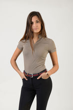 Load image into Gallery viewer, Ladies short sleeve polo shirt | lady short sleeve polo shirt | cotton | short sleeves polo shirt | short sleeves shirt | model ATENA | short sleeves riding polo | lady polo | lady riding shirt | riding shirt | ladies riding shirt | comfort of movement | Makebe | clothing | equestrian | riding | technical material | made in Italy | elegance | beige |
