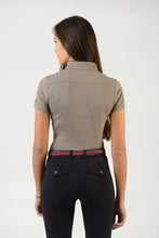 Load image into Gallery viewer, Ladies short sleeve polo shirt | lady short sleeve polo shirt | cotton | short sleeves polo shirt | short sleeves shirt | model ATENA | short sleeves riding polo | lady polo | lady riding shirt | riding shirt | ladies riding shirt | comfort of movement | Makebe | clothing | equestrian | riding | technical material | made in Italy | elegance | beige |
