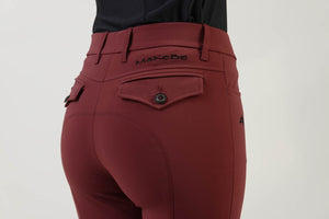 Ladies breeches | lady breeches | equestrian | riding breeches | clothing | grip | model ANNA| Makebe | made in Italy | comfort of movement | gel grip | technical materials | bordeaux |