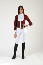 Load image into Gallery viewer, Ladies long sleeve shirt | lady long sleeve shirt | cotton | long sleeves shirt | model GRACE | long sleeves riding shirt | lady riding shirt | riding shirt | ladies riding shirt | comfort of movement | Makebe | clothing | equestrian | riding | technical material | made in Italy | elegance | bordeaux |