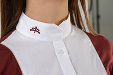 Load image into Gallery viewer, Ladies long sleeve shirt | lady long sleeve shirt | cotton | long sleeves shirt | model GRACE | long sleeves riding shirt | lady riding shirt | riding shirt | ladies riding shirt | comfort of movement | Makebe | clothing | equestrian | riding | technical material | made in Italy | elegance | bordeaux |