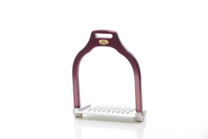 Jump stirrup | wave shape | Makebe | Technical | equestrian | riding | aluminum | inclined bench | easy to clean | innovative grip | Made in Italy | many colors | comfortable | comfort | anodic oxidation | bordeaux