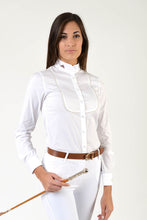 Load image into Gallery viewer, Ladies long sleeve shirt | lady long sleeve shirt | cotton | long sleeves shirt | model GRACE | long sleeves riding shirt | lady riding shirt | riding shirt | ladies riding shirt | comfort of movement | Makebe | clothing | equestrian | riding | technical material | made in Italy | elegance | white |