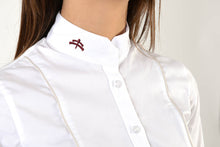 Load image into Gallery viewer, Ladies long sleeve shirt | lady long sleeve shirt | cotton | long sleeves shirt | model GRACE | long sleeves riding shirt | lady riding shirt | riding shirt | ladies riding shirt | comfort of movement | Makebe | clothing | equestrian | riding | technical material | made in Italy | elegance | white |