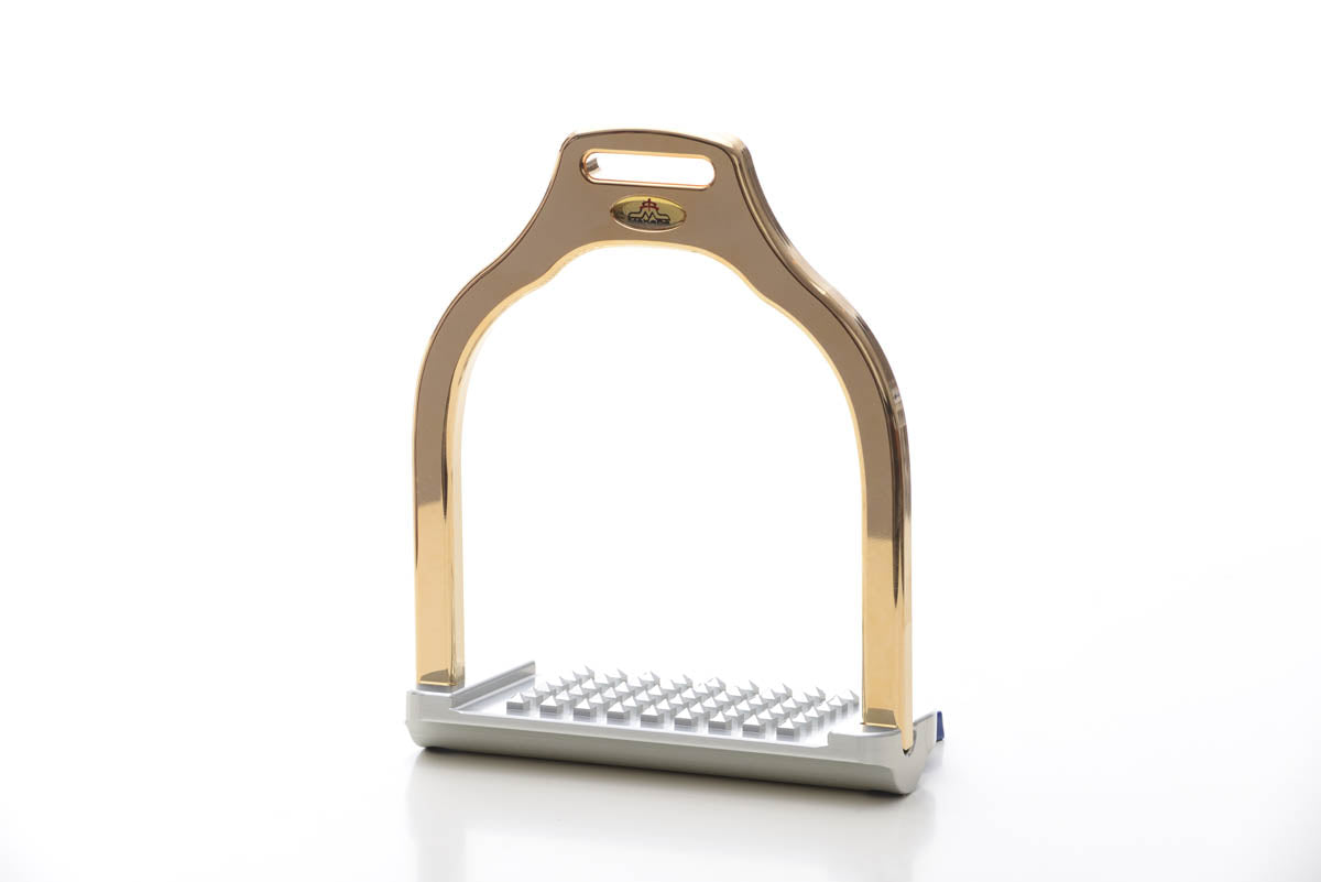 Dressage stirrup Wave | Luxy Gold Version | aluminum | incline bench | innovative grip | very comfortable | easy to clean | always in perfect condition | 100% Made in Italy | Weight 320 gr