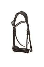 Load image into Gallery viewer, Leather dressage bridle | black leather | beautiful | bowband | decorated with brilliant zircons | Makebe | riding accessories | horse accessories | leather riding accessories | equestrian | riding | bridles | 