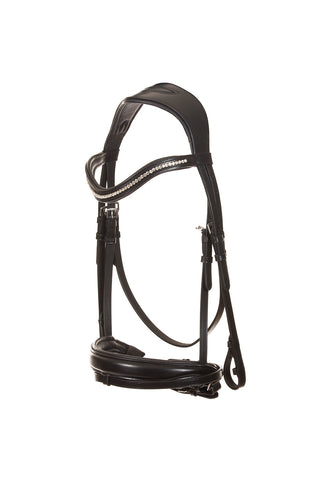 Leather dressage bridle | black leather | beautiful | bowband | decorated with brilliant zircons | Makebe | riding accessories | horse accessories | leather riding accessories | equestrian | riding | bridles | 