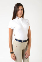 Load image into Gallery viewer, Ladies polo shirt | lady polo shirt | cotton | polo shirt | shirt | model CAROLINE | riding polo | lady polo | lady riding shirt | riding shirt | ladies riding shirt | comfort of movement | Makebe | clothing | equestrian | riding | technical material | made in Italy | elegance | white |