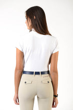 Load image into Gallery viewer, Ladies polo shirt | lady polo shirt | cotton | polo shirt | shirt | model CAROLINE | riding polo | lady polo | lady riding shirt | riding shirt | ladies riding shirt | comfort of movement | Makebe | clothing | equestrian | riding | technical material | made in Italy | elegance | white |