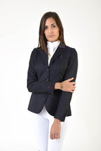 Load image into Gallery viewer, Ladies jacket | lady jacket | free movement system | comfort of movement | Makebe | clothing | equestrian | riding jacket | elegance | made in Italy | model TIFFANY | wool | insert in technical fabric | blue |