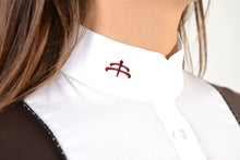 Load image into Gallery viewer, Ladies long sleeve polo shirt | lady long sleeve polo shirt | cotton | long sleeves polo shirt | long sleeves shirt | model ANGEL | long sleeves riding polo | lady polo | lady riding shirt | riding shirt | ladies riding shirt | comfort of movement | Makebe | clothing | equestrian | riding | technical material | made in Italy | elegance | brown |