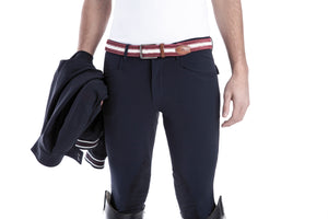 Men riding breeches | alcantara grip | model COSIMO | equestrian | riding breeches | clothing | Makebe | made in Italy | comfort of movement | grip | technical materials | blue |