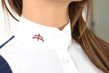 Load image into Gallery viewer, Ladies long sleeve polo shirt | lady long sleeve polo shirt | cotton | long sleeves polo shirt | long sleeves shirt | model ANGEL | long sleeves riding polo | lady polo | lady riding shirt | riding shirt | ladies riding shirt | comfort of movement | Makebe | clothing | equestrian | riding | technical material | made in Italy | elegance | blue |