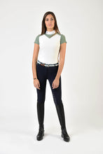 Load image into Gallery viewer, Ladies polo shirt | lady polo shirt | cotton | polo shirt | shirt | model JANE | riding polo | lady polo | lady riding shirt | riding shirt | ladies riding shirt | comfort of movement | Makebe | clothing | equestrian | riding | technical material | made in Italy | elegance | deal | deals | discounts | sales | green | white |