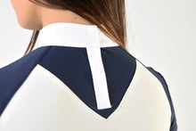 Load image into Gallery viewer, Ladies polo shirt | lady polo shirt | cotton | polo shirt | shirt | model JANE | riding polo | lady polo | lady riding shirt | riding shirt | ladies riding shirt | comfort of movement | Makebe | clothing | equestrian | riding | technical material | made in Italy | elegance | deal | deals | discounts | sales | blue | white |