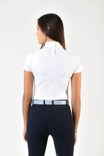 Load image into Gallery viewer, Ladies polo shirt | lady polo shirt | cotton | polo shirt | shirt | model JANE | riding polo | lady polo | lady riding shirt | riding shirt | ladies riding shirt | comfort of movement | Makebe | clothing | equestrian | riding | technical material | made in Italy | elegance | white | 