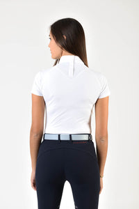 Ladies polo shirt | lady polo shirt | cotton | polo shirt | shirt | model JANE | riding polo | lady polo | lady riding shirt | riding shirt | ladies riding shirt | comfort of movement | Makebe | clothing | equestrian | riding | technical material | made in Italy | elegance | white | 