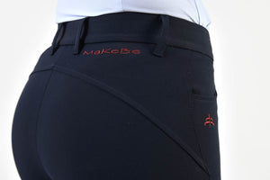 Ladies breeches | lady breeches | equestrian | riding breeches | clothing | grip | model JESSICA | Makebe | made in Italy | comfort of movement | gel grip | technical materials | jump | jumping | blue |