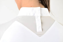 Load image into Gallery viewer, Ladies polo shirt | lady polo shirt | cotton | polo shirt | shirt | model JANE | riding polo | lady polo | lady riding shirt | riding shirt | ladies riding shirt | comfort of movement | Makebe | clothing | equestrian | riding | technical material | made in Italy | elegance | white | beige |