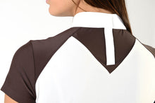 Load image into Gallery viewer, Ladies polo shirt | lady polo shirt | cotton | polo shirt | shirt | model JANE | riding polo | lady polo | lady riding shirt | riding shirt | ladies riding shirt | comfort of movement | Makebe | clothing | equestrian | riding | technical material | made in Italy | elegance | deal | deals | discounts | sales | brown | white |