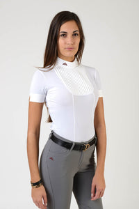 Ladies polo shirt | lady polo shirt | cotton | polo shirt | shirt | model VERONICA | riding polo | lady polo | lady riding shirt | riding shirt | ladies riding shirt | comfort of movement | Makebe | clothing | equestrian | riding | technical material | made in Italy | elegance | white |