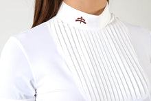 Load image into Gallery viewer, Ladies polo shirt | lady polo shirt | cotton | polo shirt | shirt | model VERONICA | riding polo | lady polo | lady riding shirt | riding shirt | ladies riding shirt | comfort of movement | Makebe | clothing | equestrian | riding | technical material | made in Italy | elegance | white |