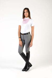 Ladies polo shirt | lady polo shirt | cotton | polo shirt | shirt | model VERONICA | riding polo | lady polo | lady riding shirt | riding shirt | ladies riding shirt | comfort of movement | Makebe | clothing | equestrian | riding | technical material | made in Italy | elegance | white | pink |
