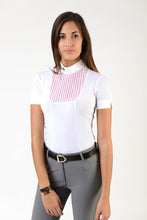 Load image into Gallery viewer, Ladies polo shirt | lady polo shirt | cotton | polo shirt | shirt | model VERONICA | riding polo | lady polo | lady riding shirt | riding shirt | ladies riding shirt | comfort of movement | Makebe | clothing | equestrian | riding | technical material | made in Italy | elegance | white | pink | 