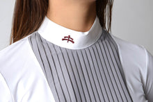 Load image into Gallery viewer, Ladies polo shirt | lady polo shirt | cotton | polo shirt | shirt | model VERONICA | riding polo | lady polo | lady riding shirt | riding shirt | ladies riding shirt | comfort of movement | Makebe | clothing | equestrian | riding | technical material | made in Italy | elegance | white | grey |