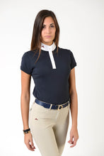 Load image into Gallery viewer, Ladies polo shirt | lady polo shirt | cotton | polo shirt | shirt | model CAROLINE | riding polo | lady polo | lady riding shirt | riding shirt | ladies riding shirt | comfort of movement | Makebe | clothing | equestrian | riding | technical material | made in Italy | elegance | blue |