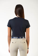 Load image into Gallery viewer, Ladies polo shirt | lady polo shirt | cotton | polo shirt | shirt | model CAROLINE | riding polo | lady polo | lady riding shirt | riding shirt | ladies riding shirt | comfort of movement | Makebe | clothing | equestrian | riding | technical material | made in Italy | elegance | blue |
