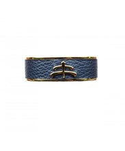 Load image into Gallery viewer, Leather and brass | bangle | Makebe | bracelet | fashion accessories | Made in Italy | riding fashion | calfskin | blue |